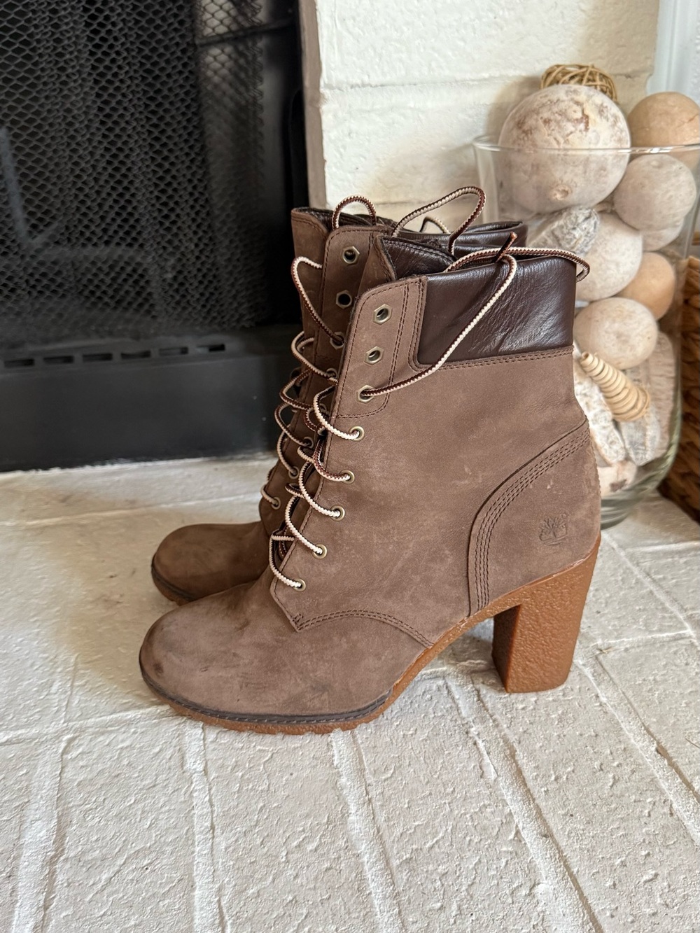 Timberland Earthkeepers Clancy Brown Nubuck Lace Up Heeled Boots Size 9